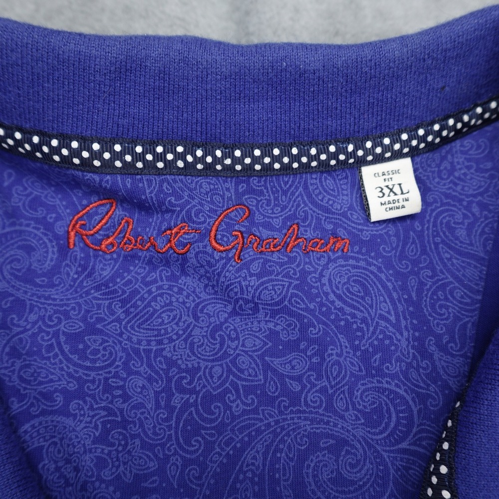 Robert Graham Polo Shirt Mens 3XL Blue Paisley Classic Fit Short Sleeve Cotton - Picture 7 of 16